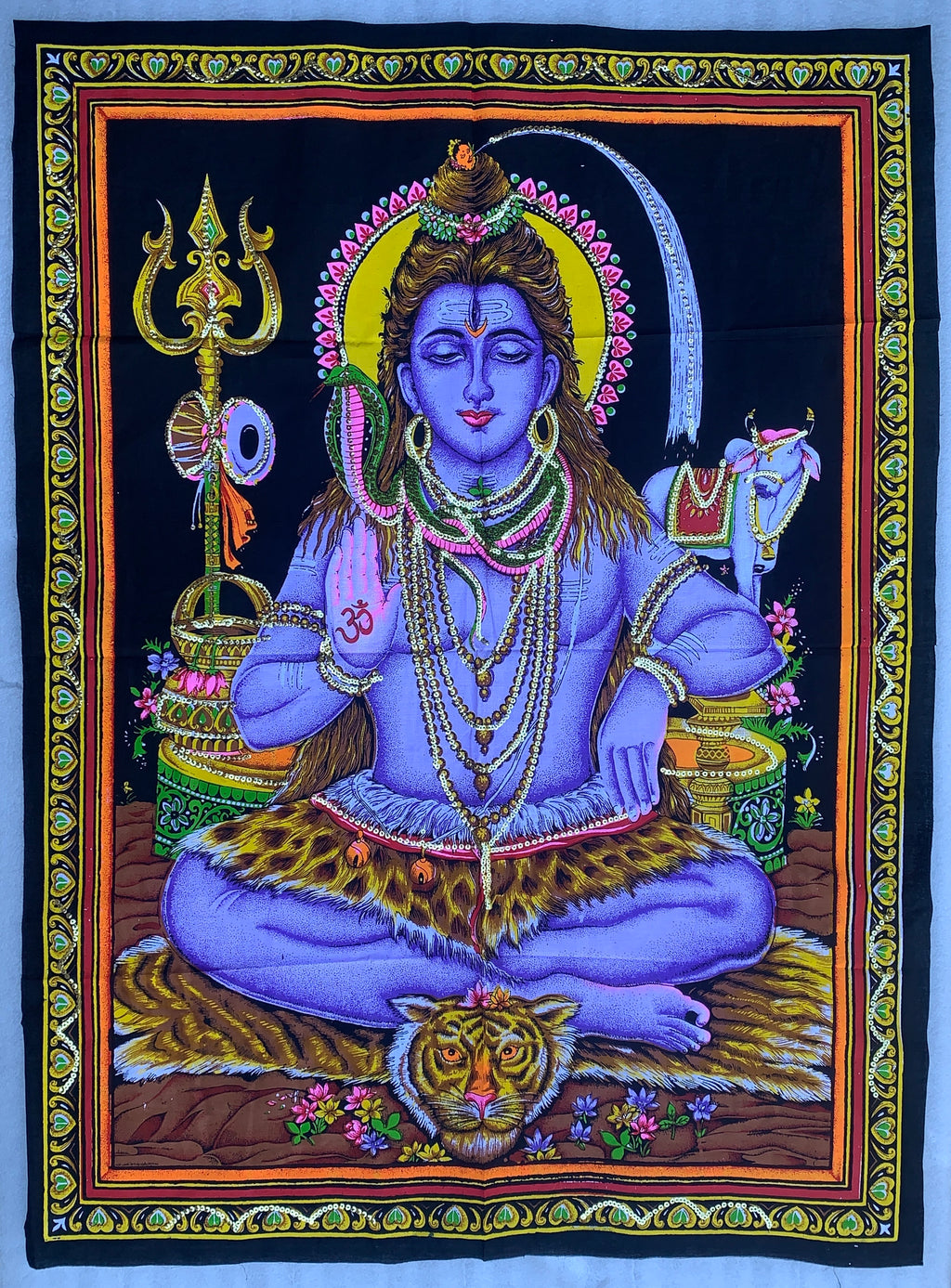 Meditating Shiva Yoga Fabric Tapestry Wall Hanging Decor 43" X 30" - DharmaObjects