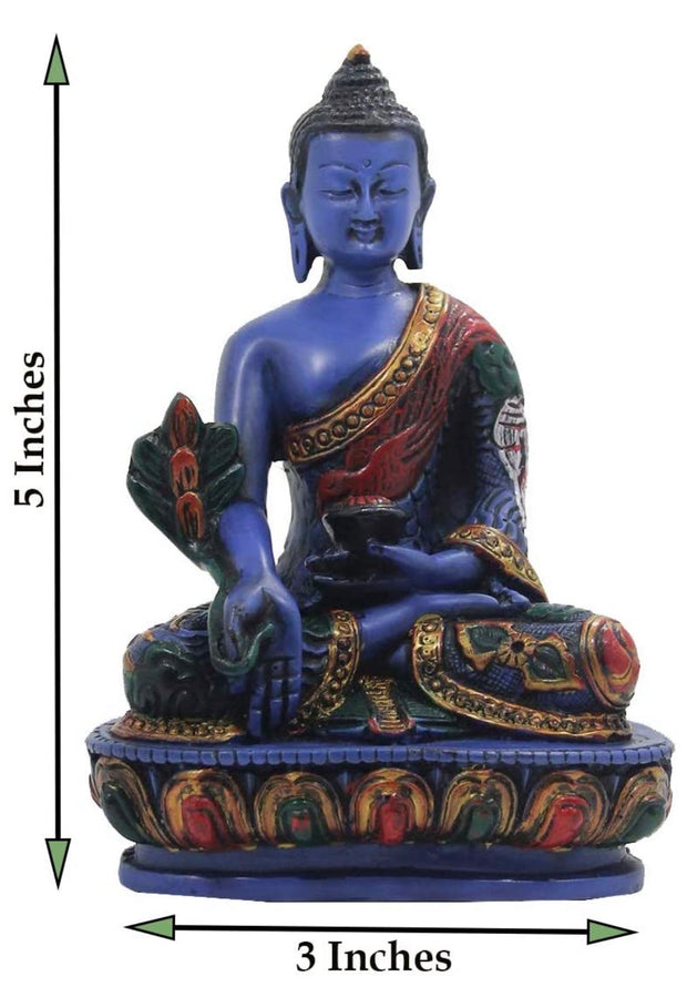 Tibetan Healing Medicine Buddha Statue Hand Painted Nepal 5” Tall