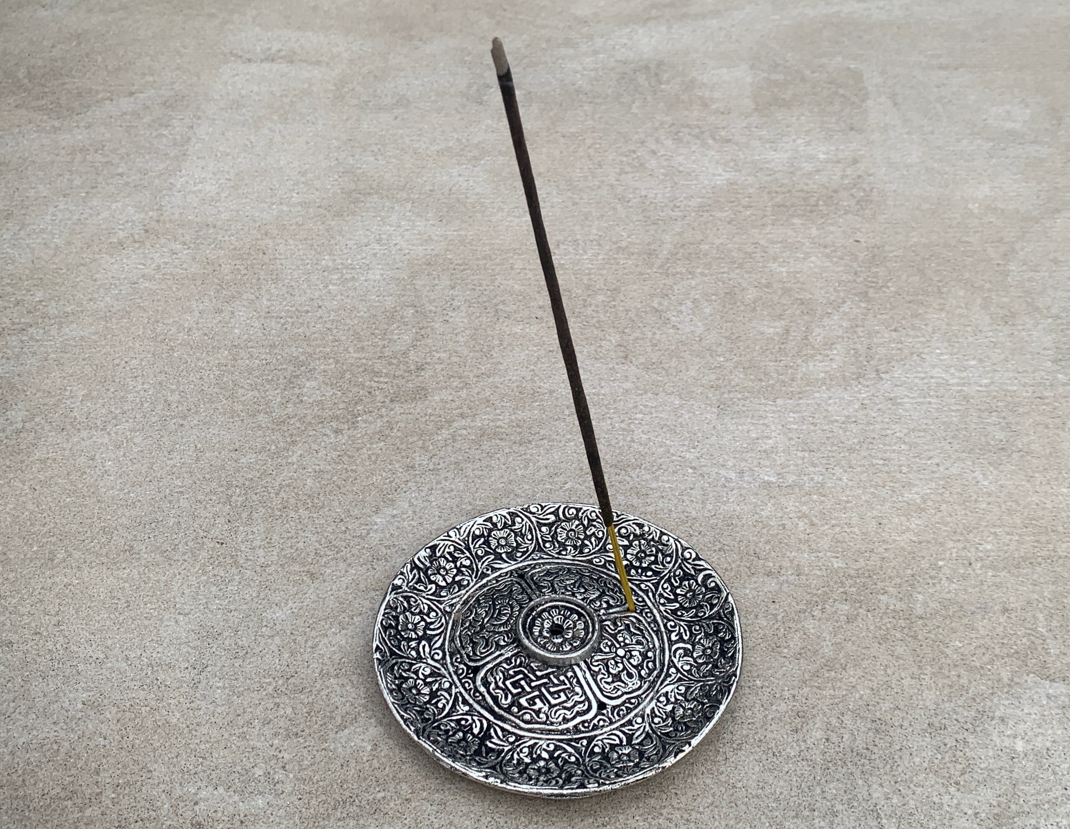 Premium Tibetan Plate Incense Burner Holder Made from Recycled Aluminum 3 in 1. - DharmaObjects