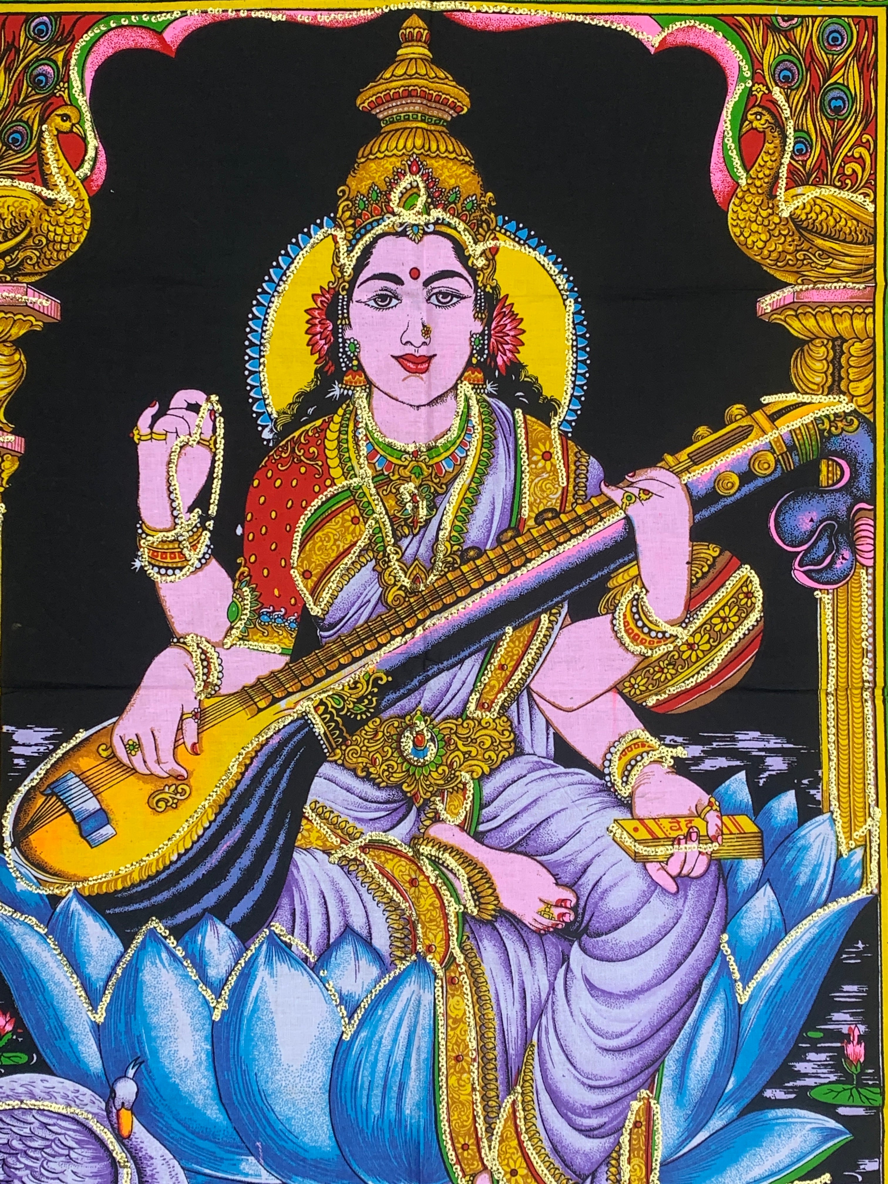 Goddess Saraswati  Tapestry Wall Decor Tapestry 30" X 43" - DharmaObjects