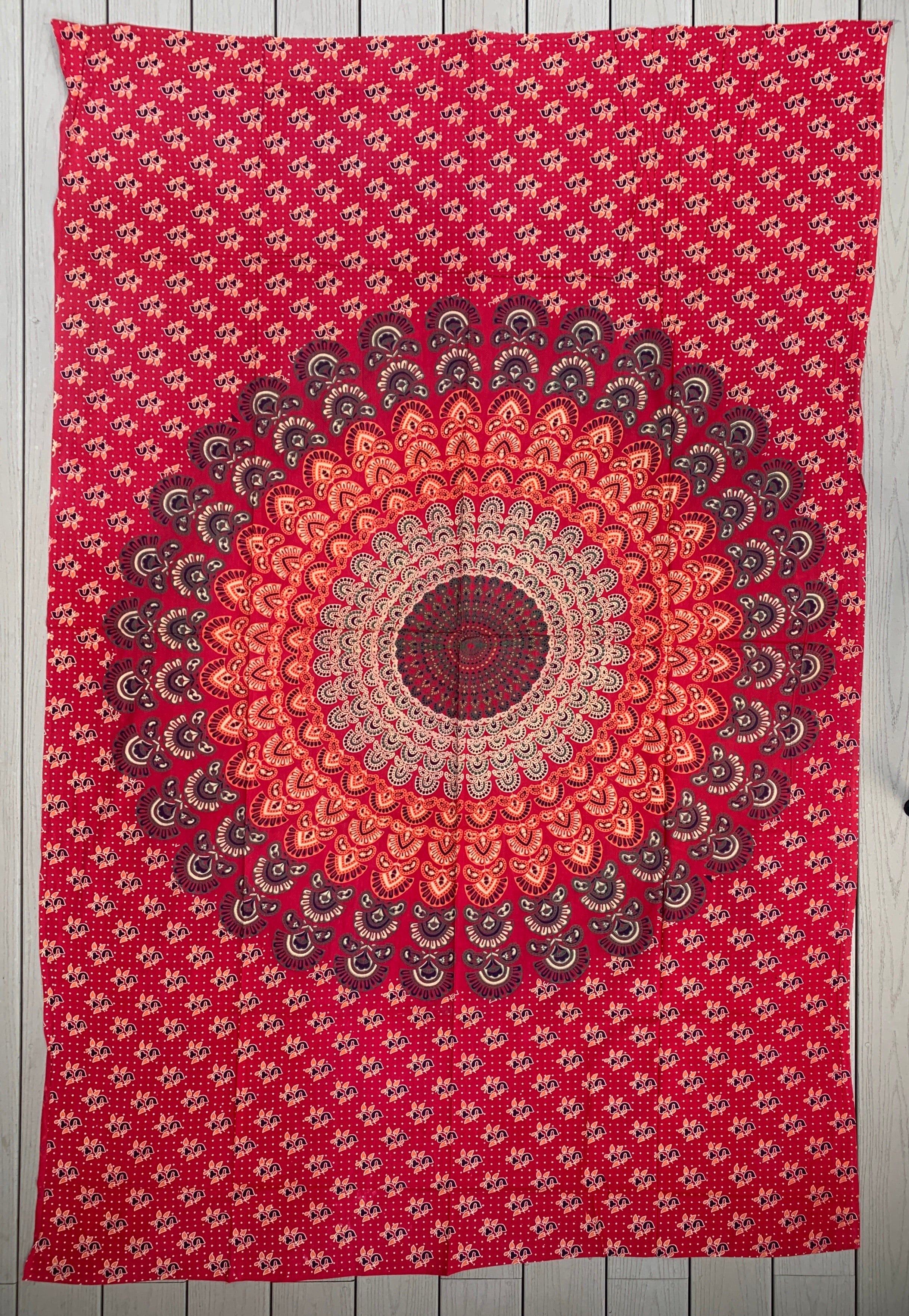 Lotus Mandala Tapestry Wall Decor Hanging  80”X50” Red - DharmaObjects