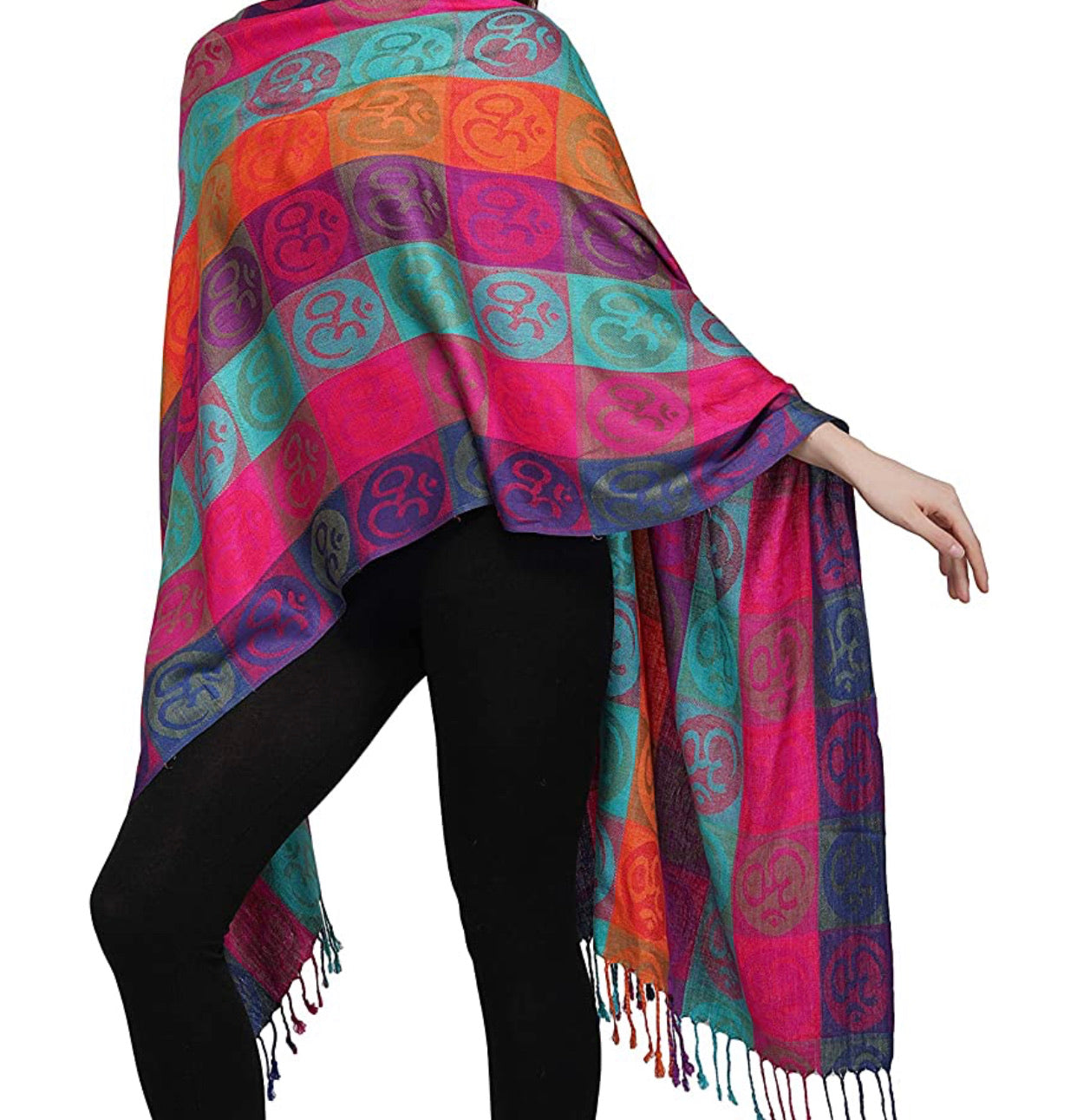 OM Yoga Prayer Meditation Shawl Wrap Scarf Double Weave - DharmaObjects
