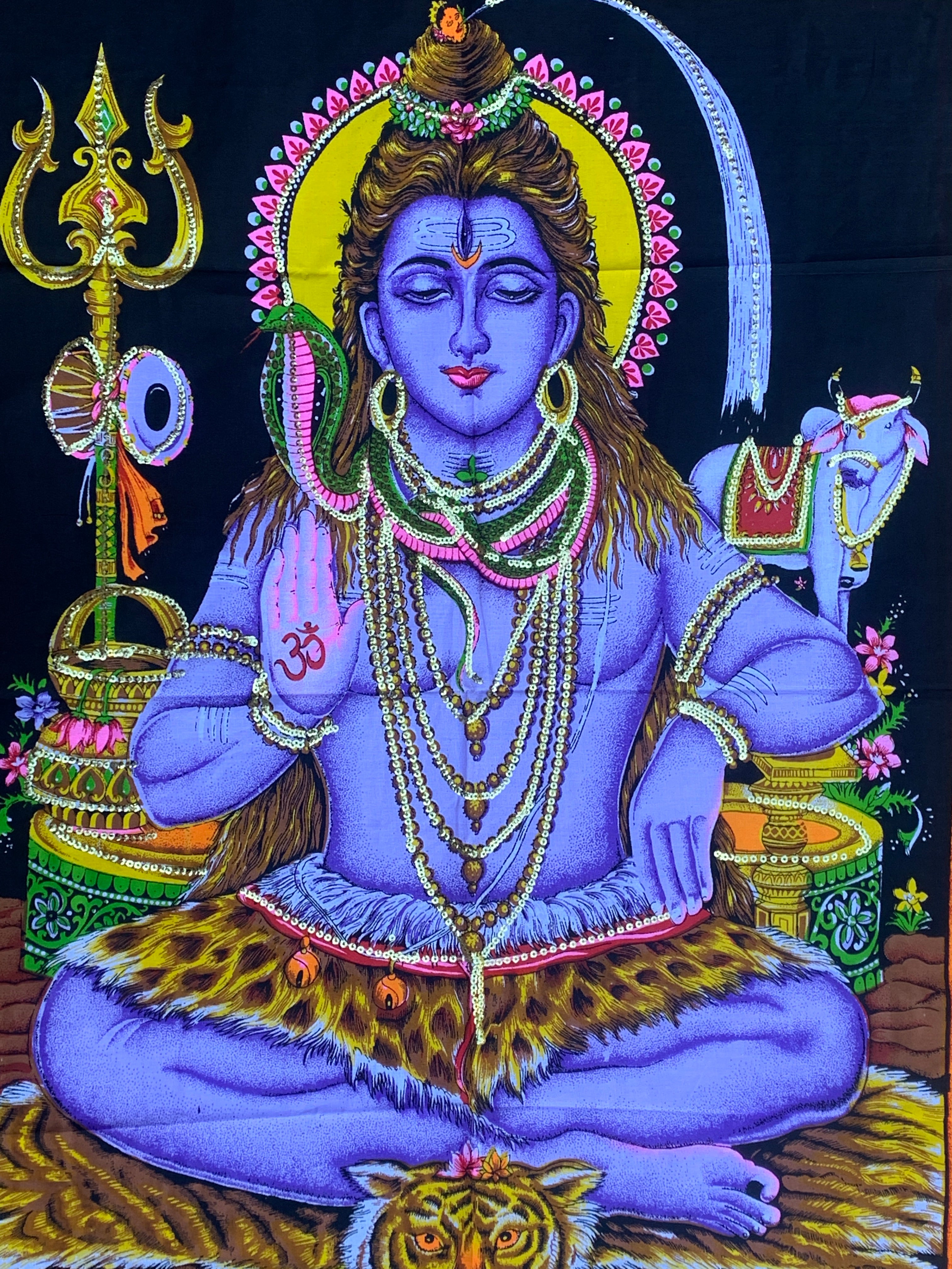 Meditating Shiva Yoga Fabric Tapestry Wall Hanging Decor 43" X 30" - DharmaObjects