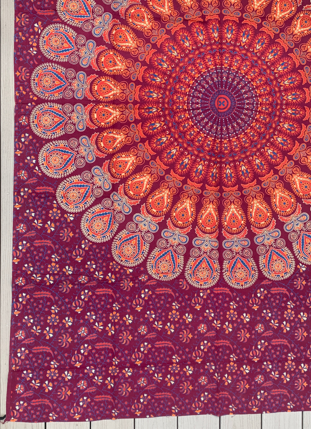 Lotus Mandala Tapestry Wall Hanging Decor 80”X50” Maroon - DharmaObjects