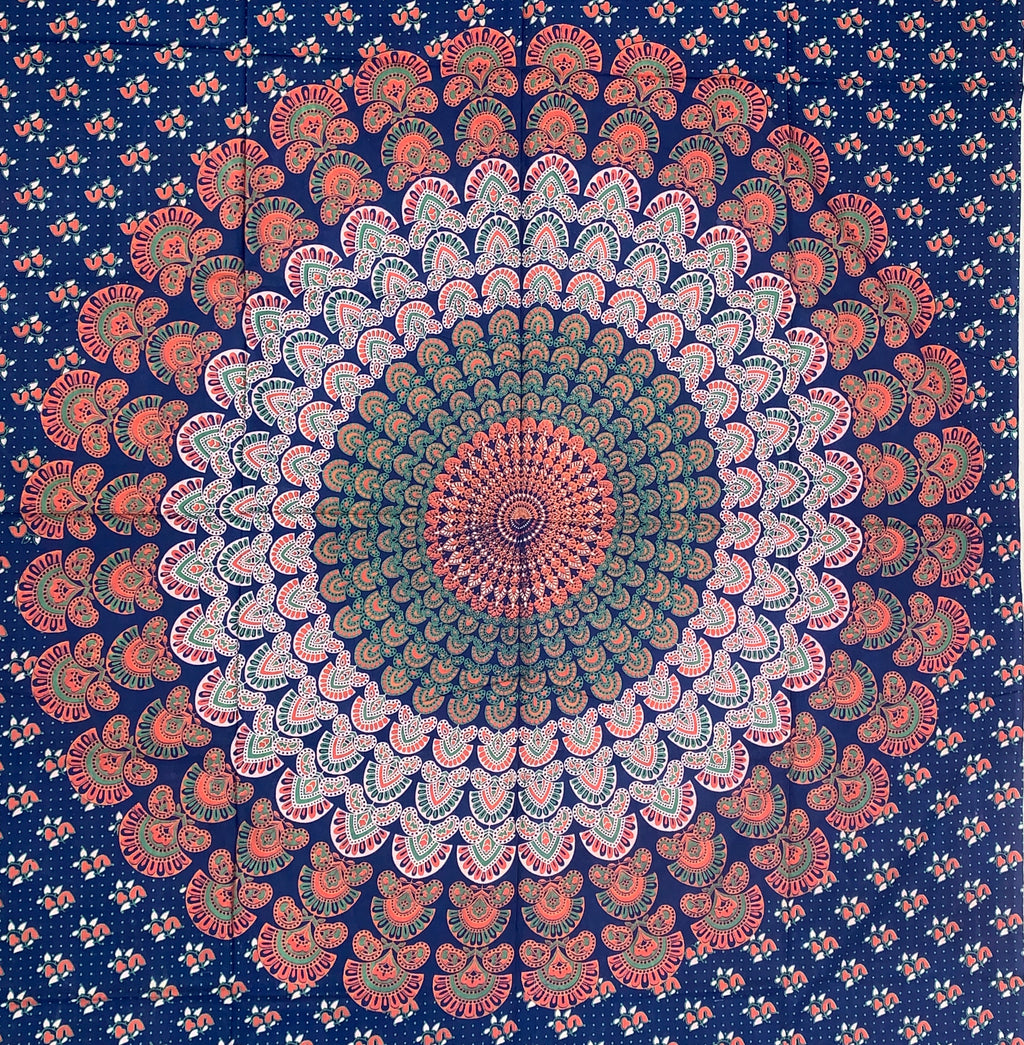 Lotus Mandala Tapestry Wall Hanging Decor 80”X50” Blue - DharmaObjects
