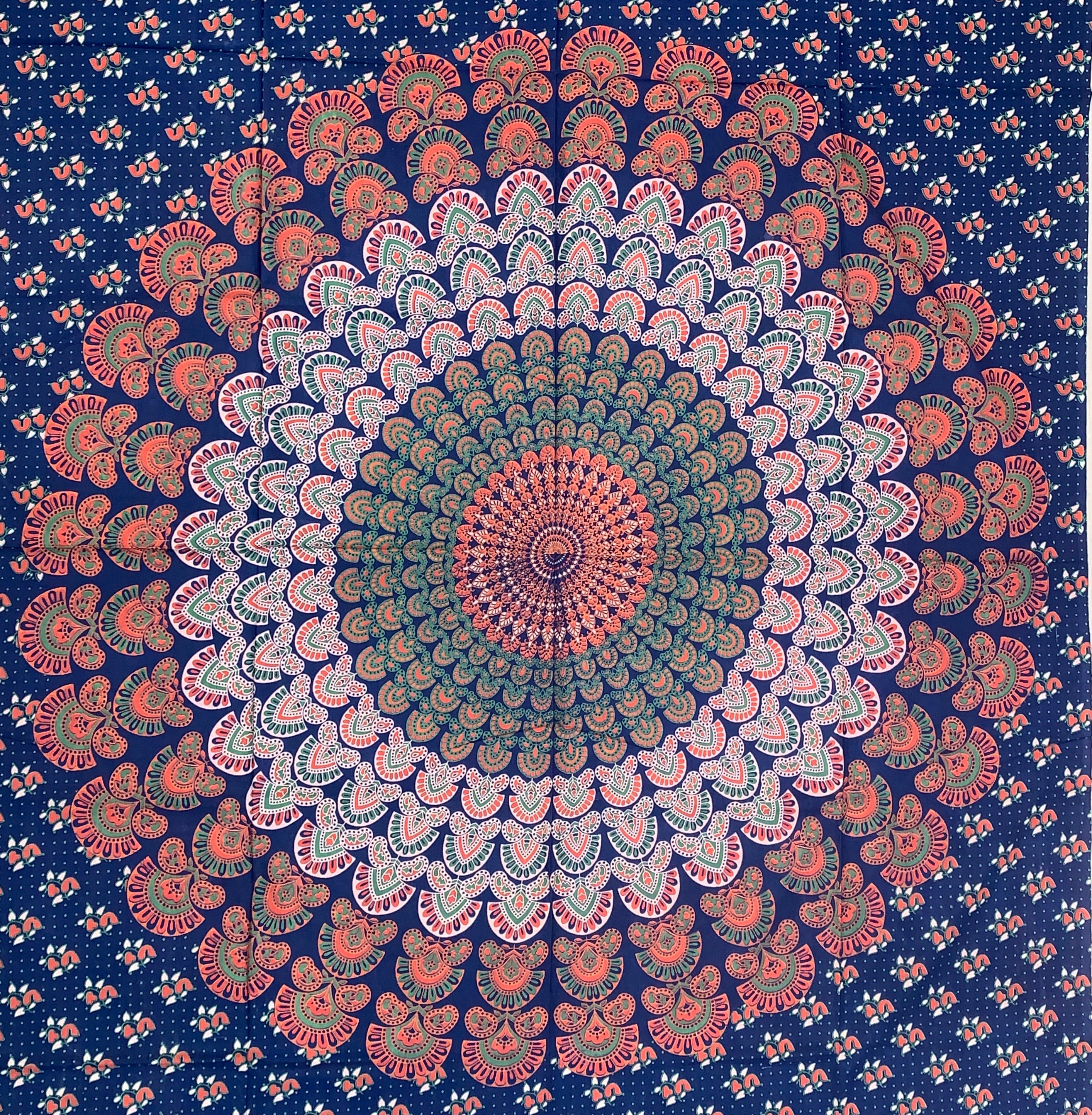 Lotus Mandala Tapestry Wall Hanging Decor 80”X50” Blue - DharmaObjects