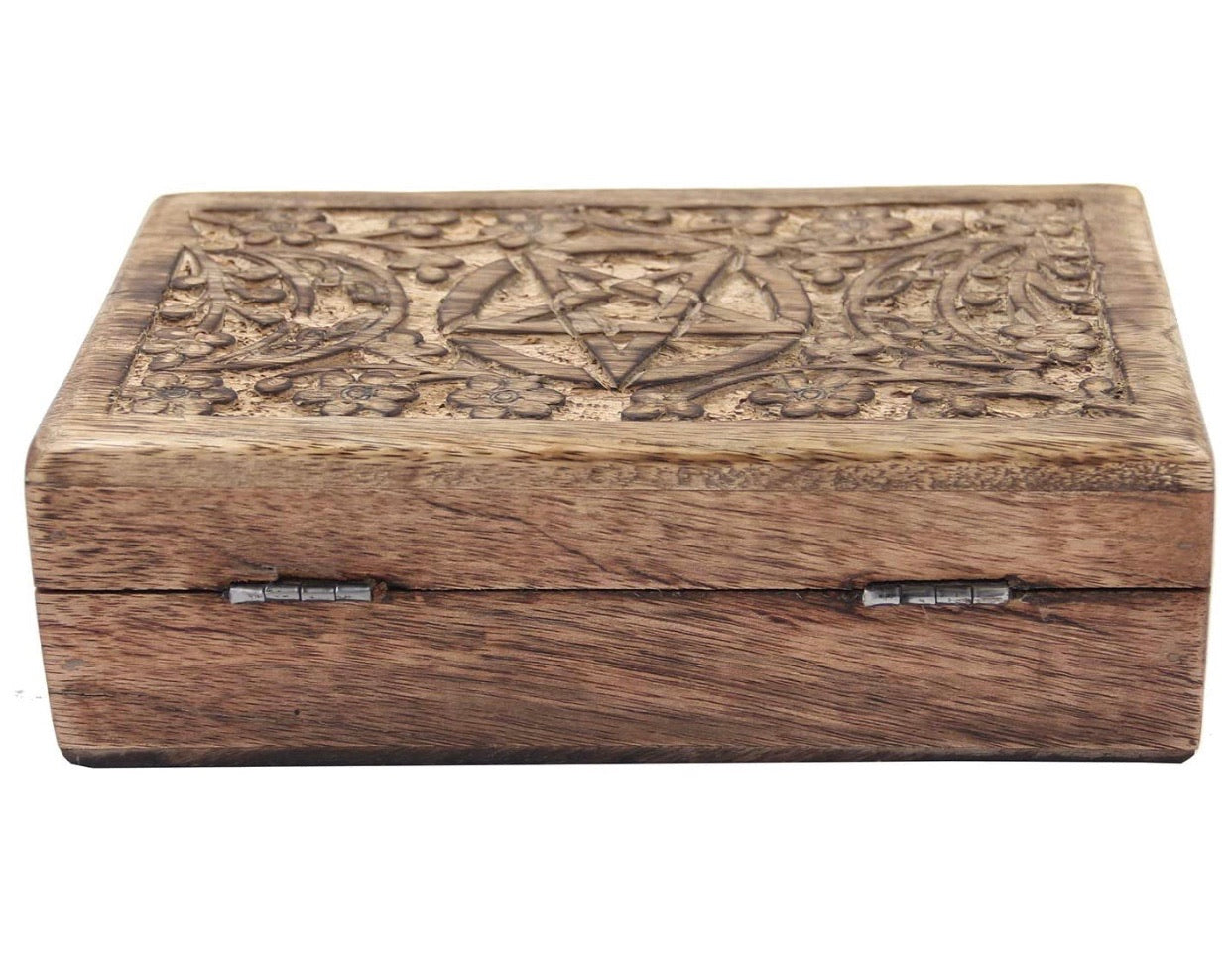 Hand Carved Jewelry Trinket Keepsake Wooden Storage Box Triple Moon - DharmaObjects