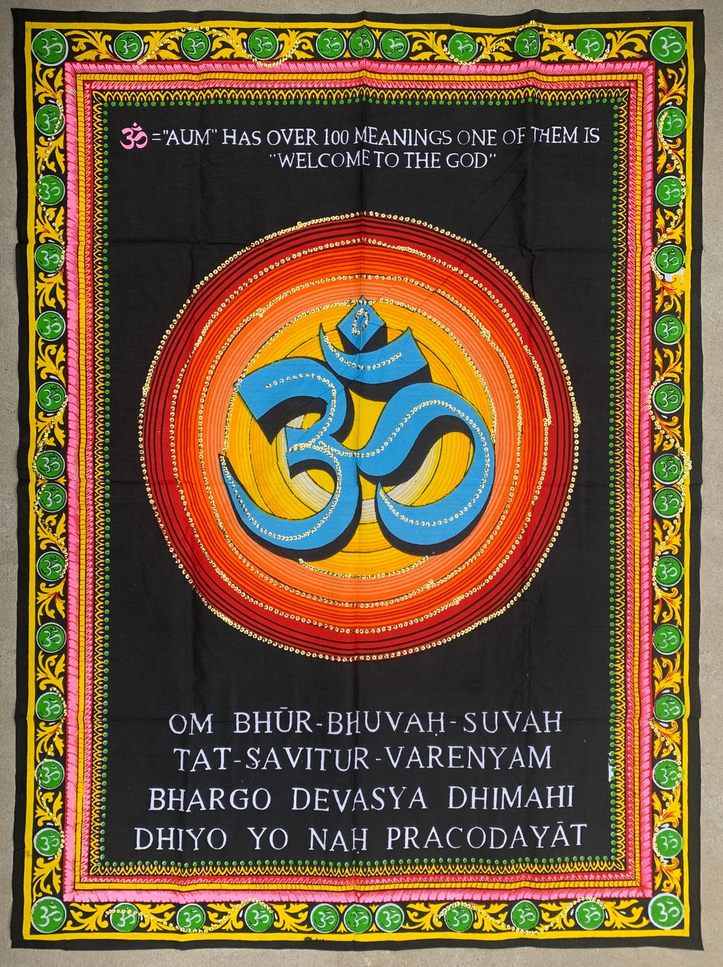 Hindu Om Tapestry Wall Decor Hanging 30 X 43 Inches - DharmaObjects