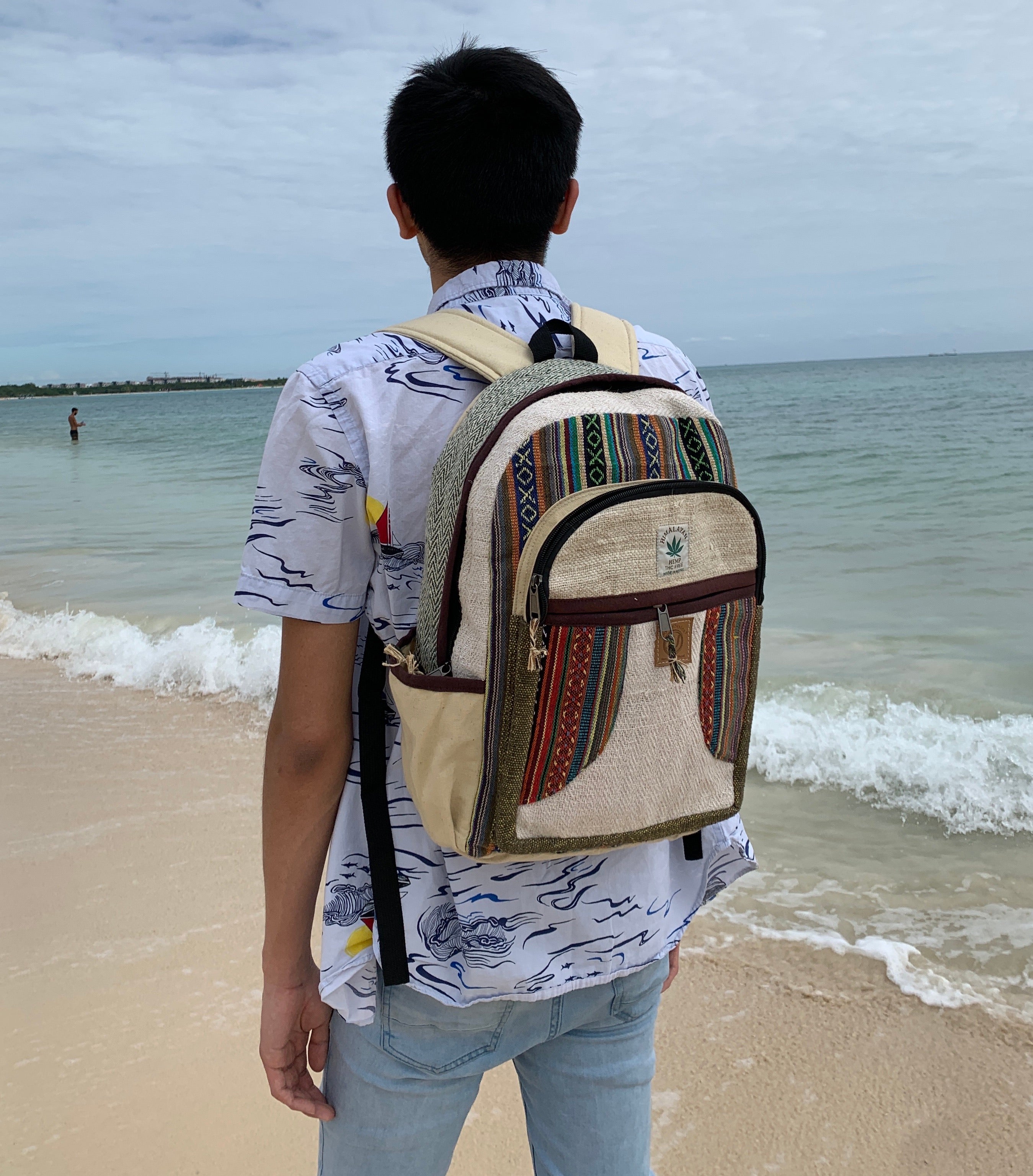 Natural Handmade Large Multi Pocket Hemp Nepal Backpack - DharmaObjects