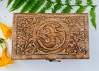 OM Hand Carved Jewelry Trinket Keepsake Wooden Storage Box With Lock - DharmaObjects