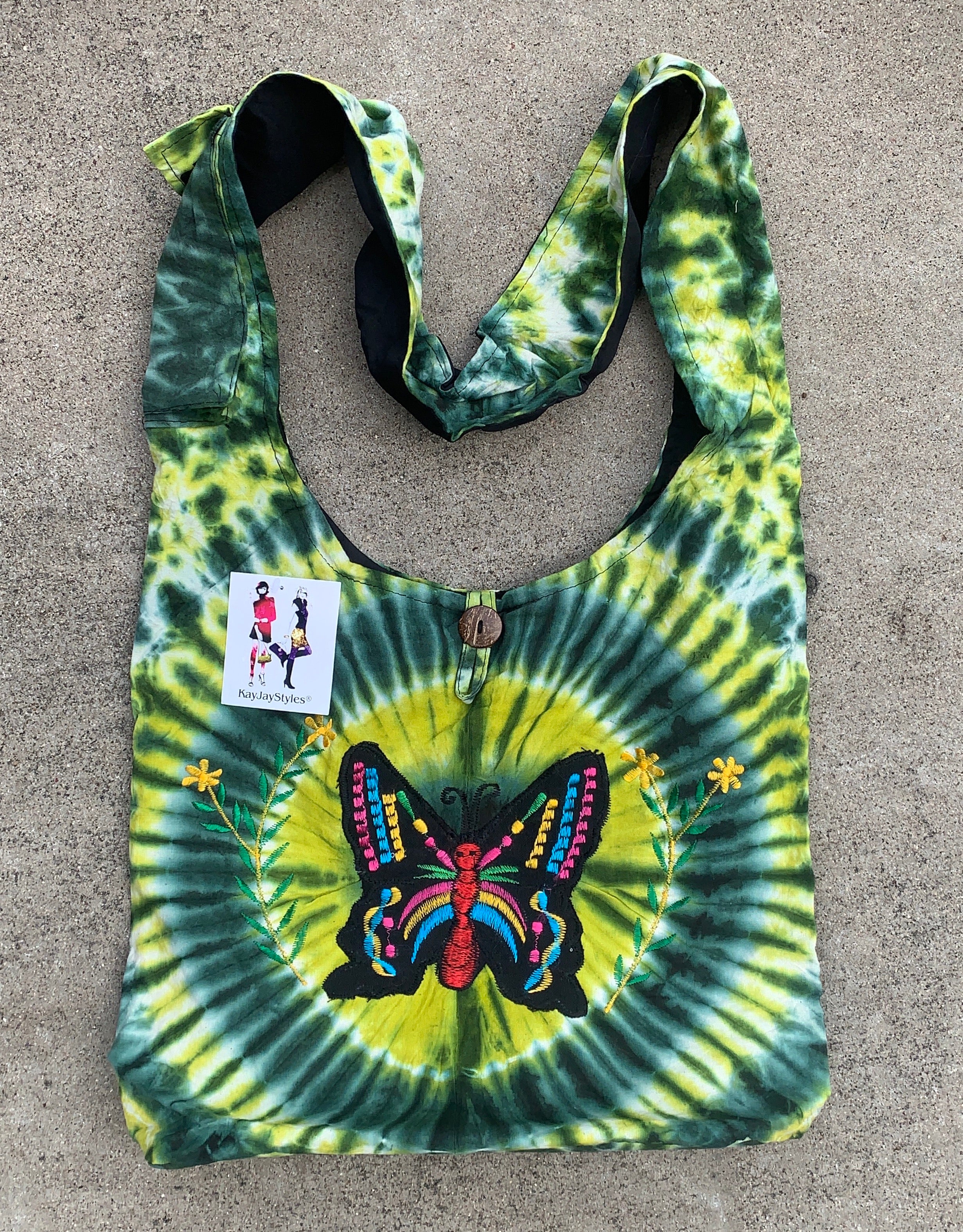 Tie Dye Hippie Hobo Crossbody Butterfly  Bag Purse Nepal - DharmaObjects