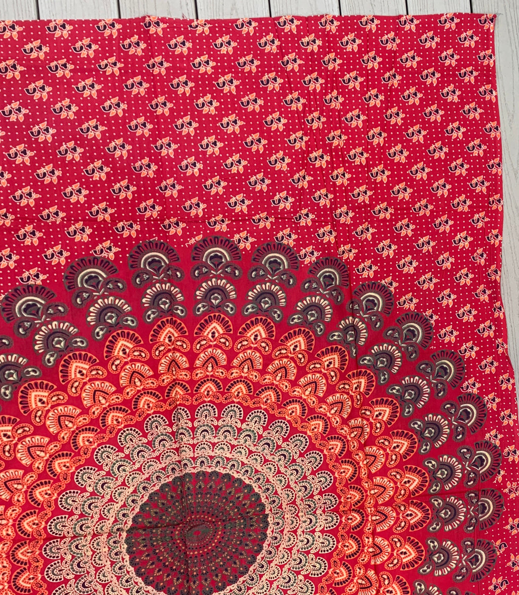 Lotus Mandala Tapestry Wall Decor Hanging  80”X50” Red - DharmaObjects