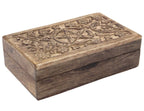 Hand Carved Jewelry Trinket Keepsake Wooden Storage Box Triple Moon - DharmaObjects