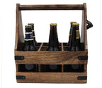 Handcrafted Wooden Bottle Caddy, 6-Pack Beer Carrier with Metal Bottle Opener - DharmaObjects