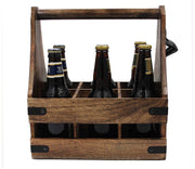 Handcrafted Wooden Bottle Caddy, 6-Pack Beer Carrier with Metal Bottle Opener