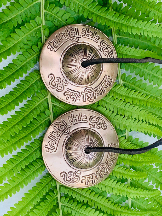 DharmaObjects Tibetan Premium Quality"Om Namah Shivaya " Tingsha Cymbals With Pouch