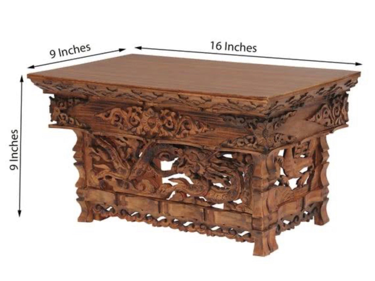 Solid Wood Hand Carved Tibetan Buddhist Prayer Shrine Altar Meditation Table - DharmaObjects