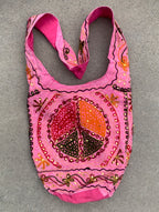 Hobo Hippie Bohemian Sling Crossbody Peace Sign Purse Bag - DharmaObjects
