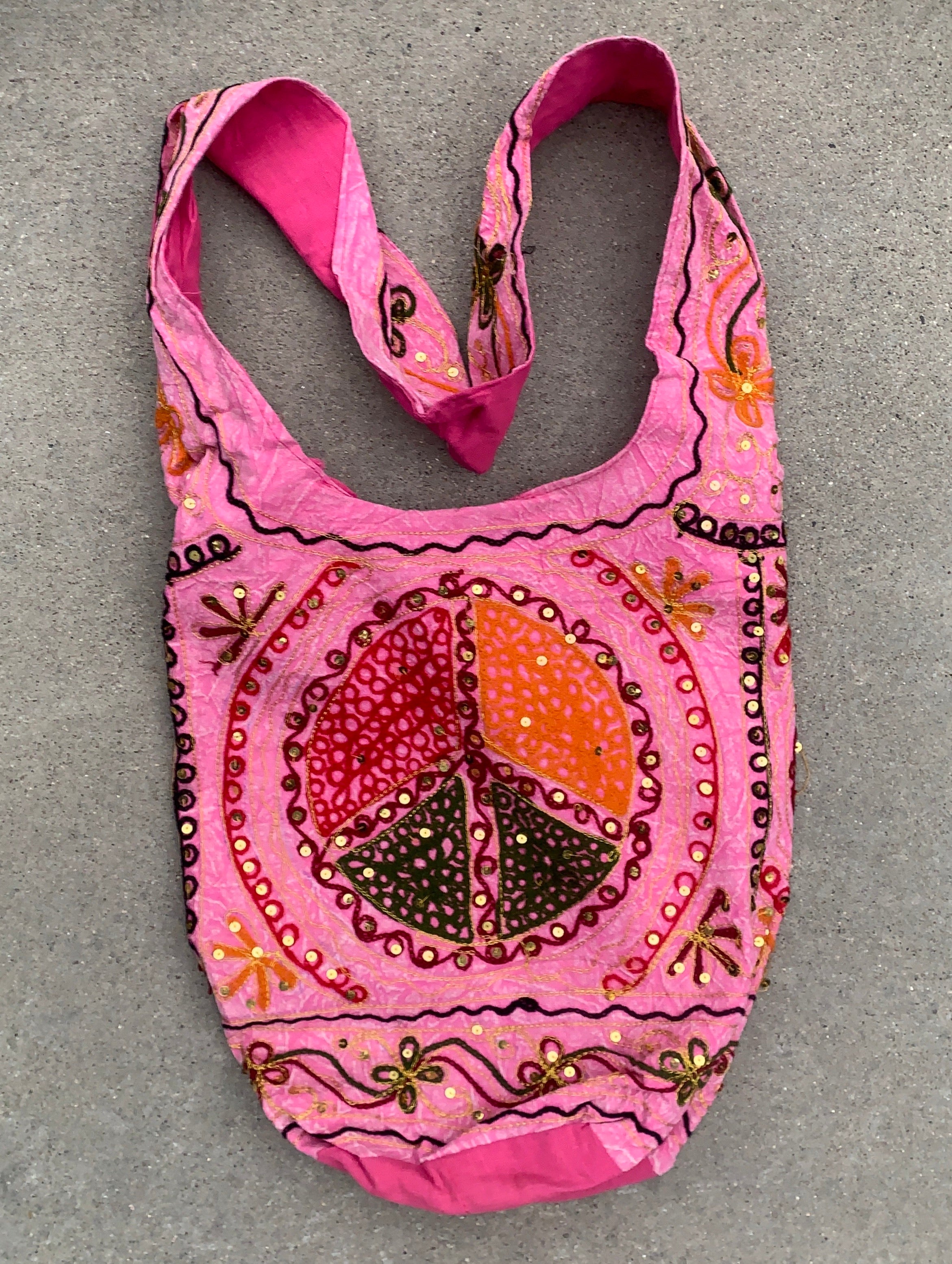 Hobo Hippie Bohemian Sling Crossbody Peace Sign Purse Bag - DharmaObjects