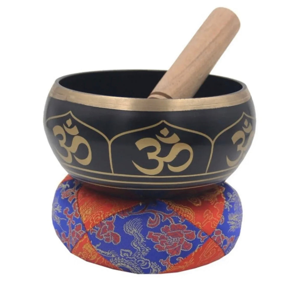 Tibetan Extra Large Heavy Meditation OM Peace Singing Bowl With Mallet and Silk Cushion - DharmaObjects