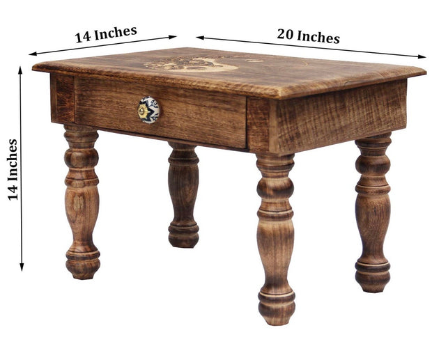 Large Solid Mango Wood Hand Carved Prayer Puja Shrine Altar Meditation Table