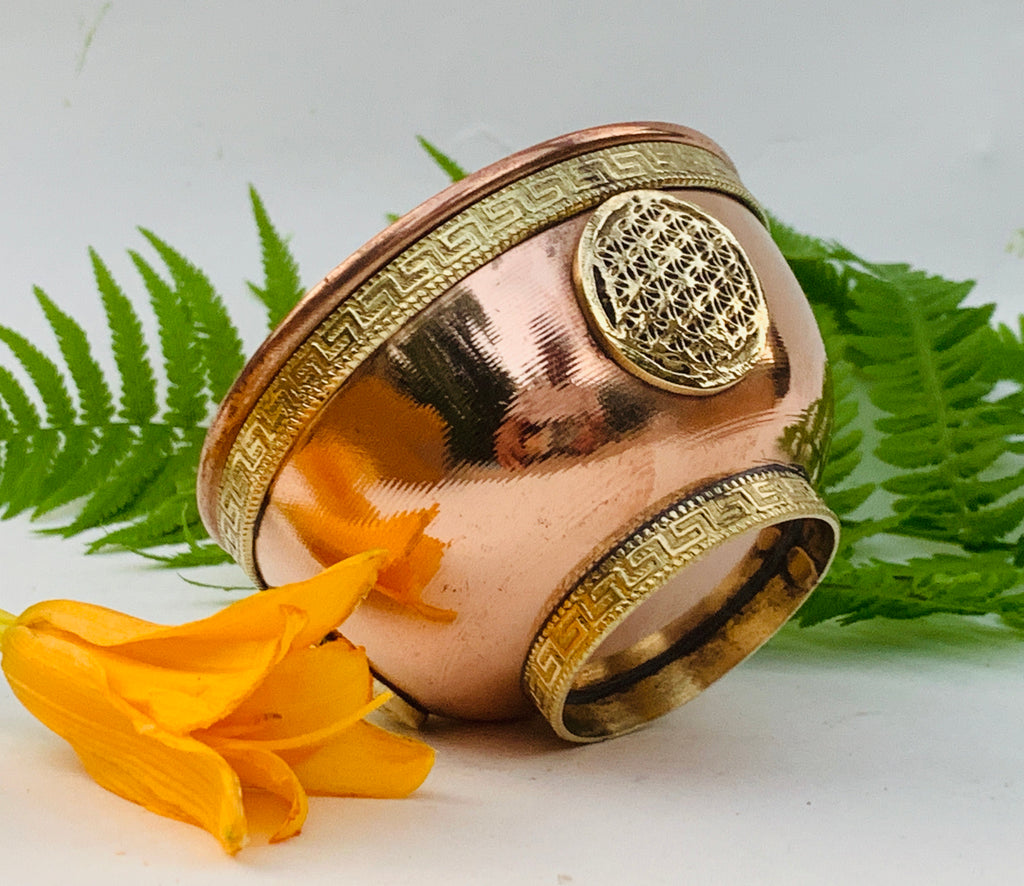 Copper Bowl Smudge, Charcoal, Incense Burner, Ritual Altar Bowl, Offering Bowl. - DharmaObjects