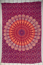 Lotus Mandala Tapestry Wall Hanging Decor 80”X50” Maroon - DharmaObjects