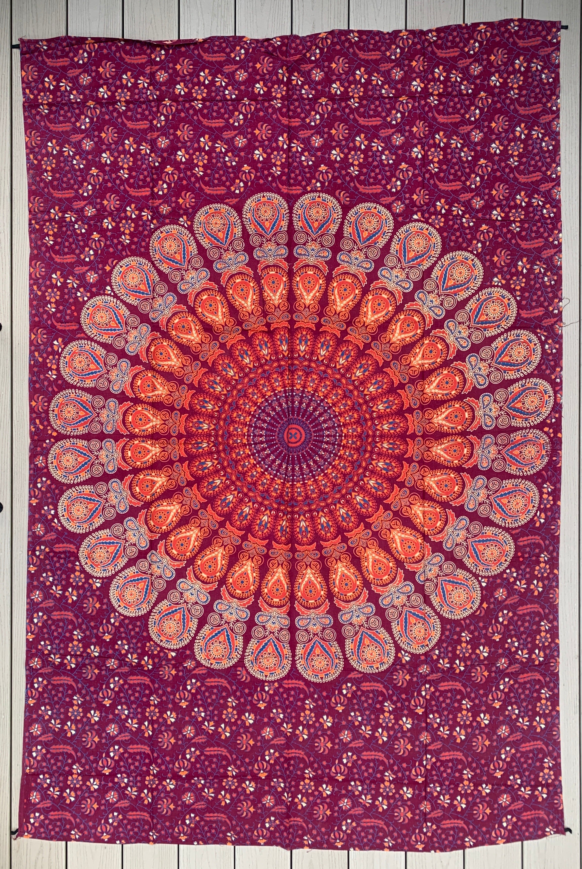 Lotus Mandala Tapestry Wall Hanging Decor 80”X50” Maroon - DharmaObjects