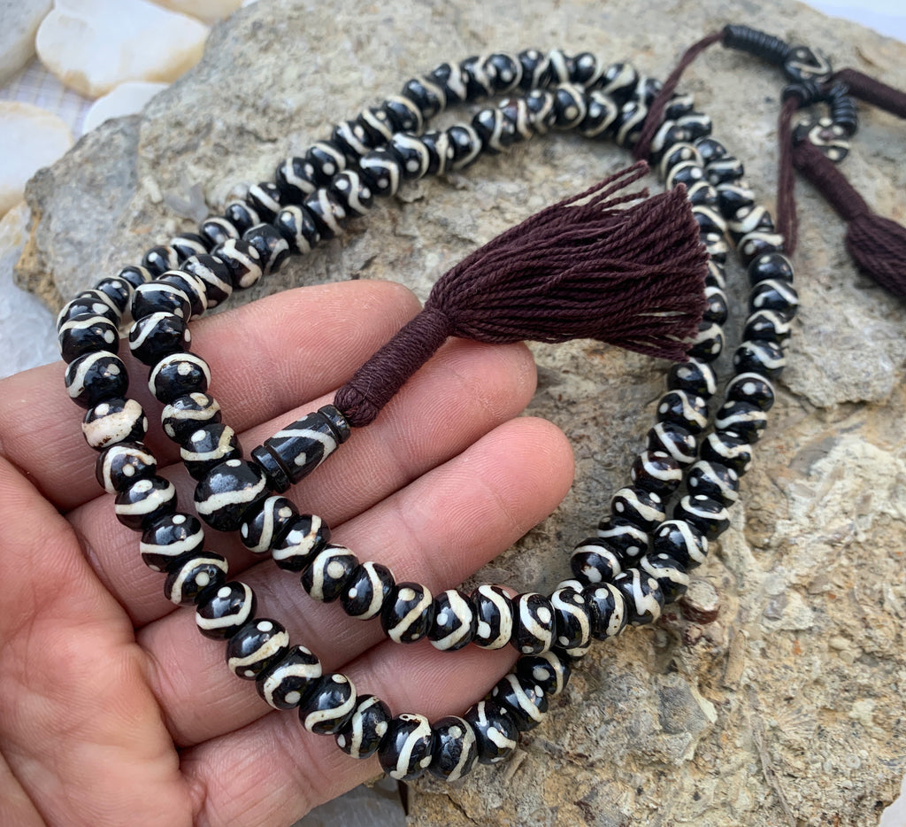 Natural Buffalo Bone Yin Yang DZI 108 Beads Prayer Mala - DharmaObjects