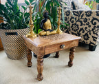 Large Solid Mango Wood Hand Carved Prayer Puja Shrine Altar Meditation Table - DharmaObjects