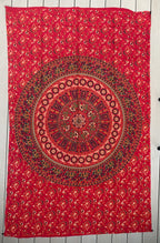 Elephants Mandala Tapestry Wall Decor Hanging 80”X50” Red - DharmaObjects