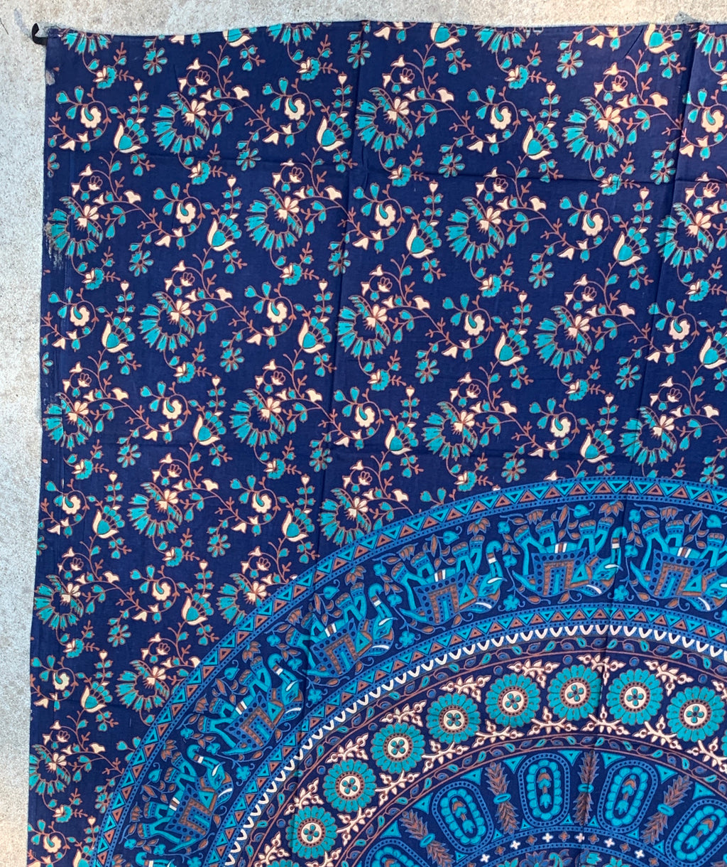 Elephants Mandala Tapestry Wall Decor Hanging 80”X50” Blue - DharmaObjects