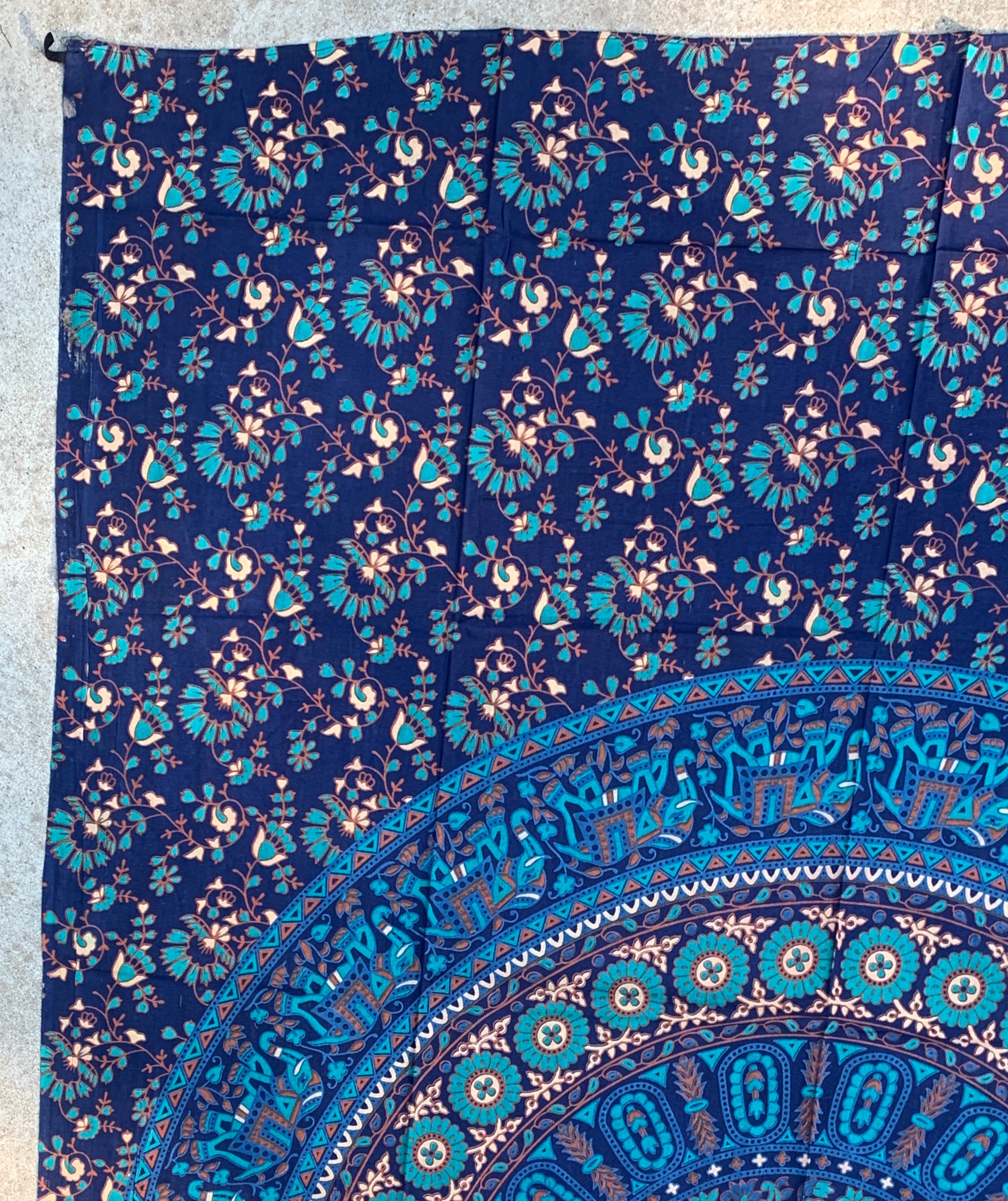 Elephants Mandala Tapestry Wall Decor Hanging 80”X50” Blue - DharmaObjects