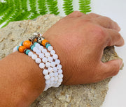 Tibetan Buddhist Mala / Rosary 108 Glass Beads/ Tibetan Silver Spacers / Free Mala Pouch
