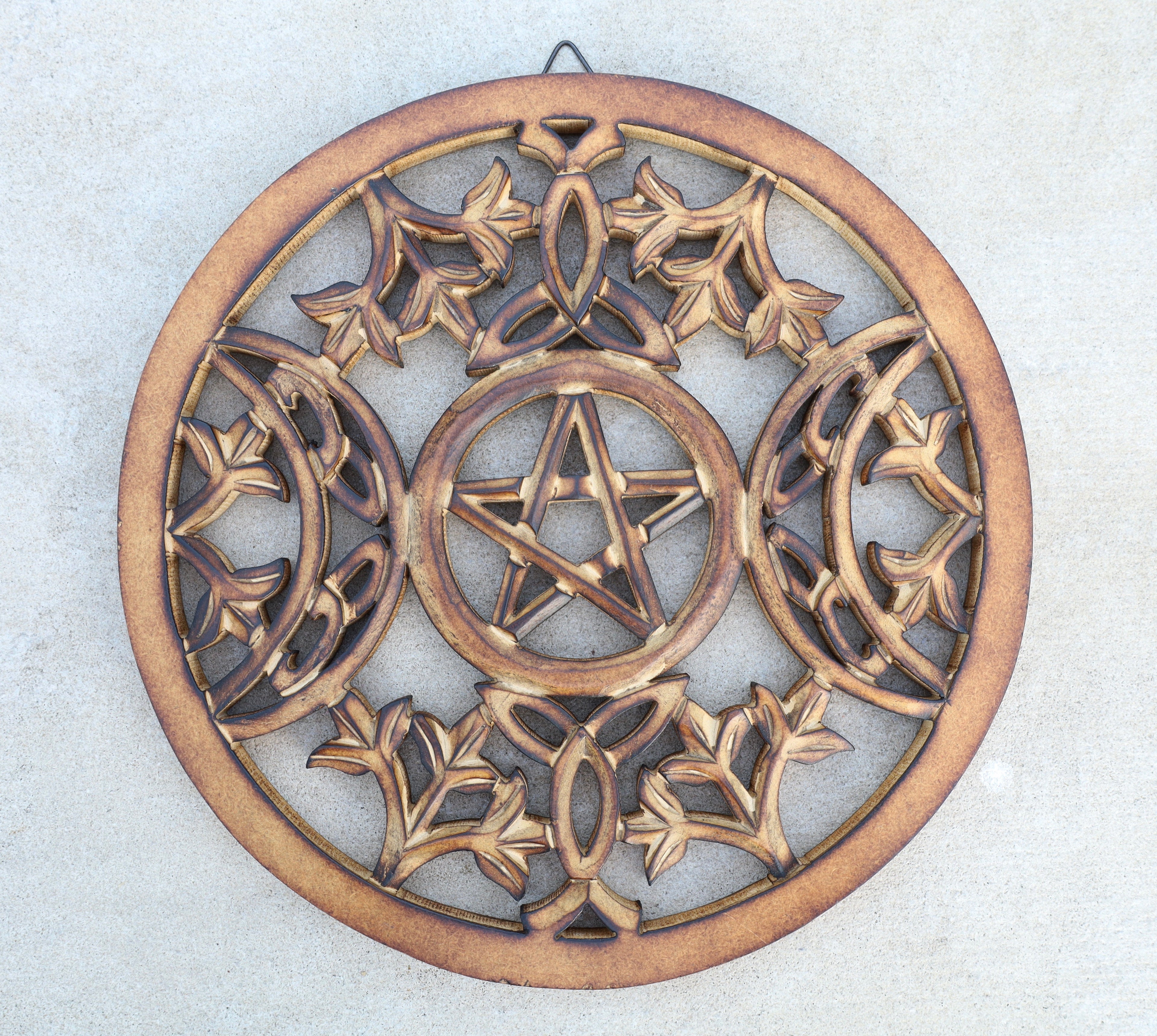 Handcrafted Triple Moon Decor For Home Blessings Protection Rustic Pagan Wiccan Wall Mounted Art - DharmaObjects
