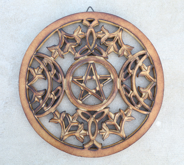 Handcrafted Triple Moon Decor For Home Blessings Protection Rustic Pagan Wiccan Wall Mounted Art