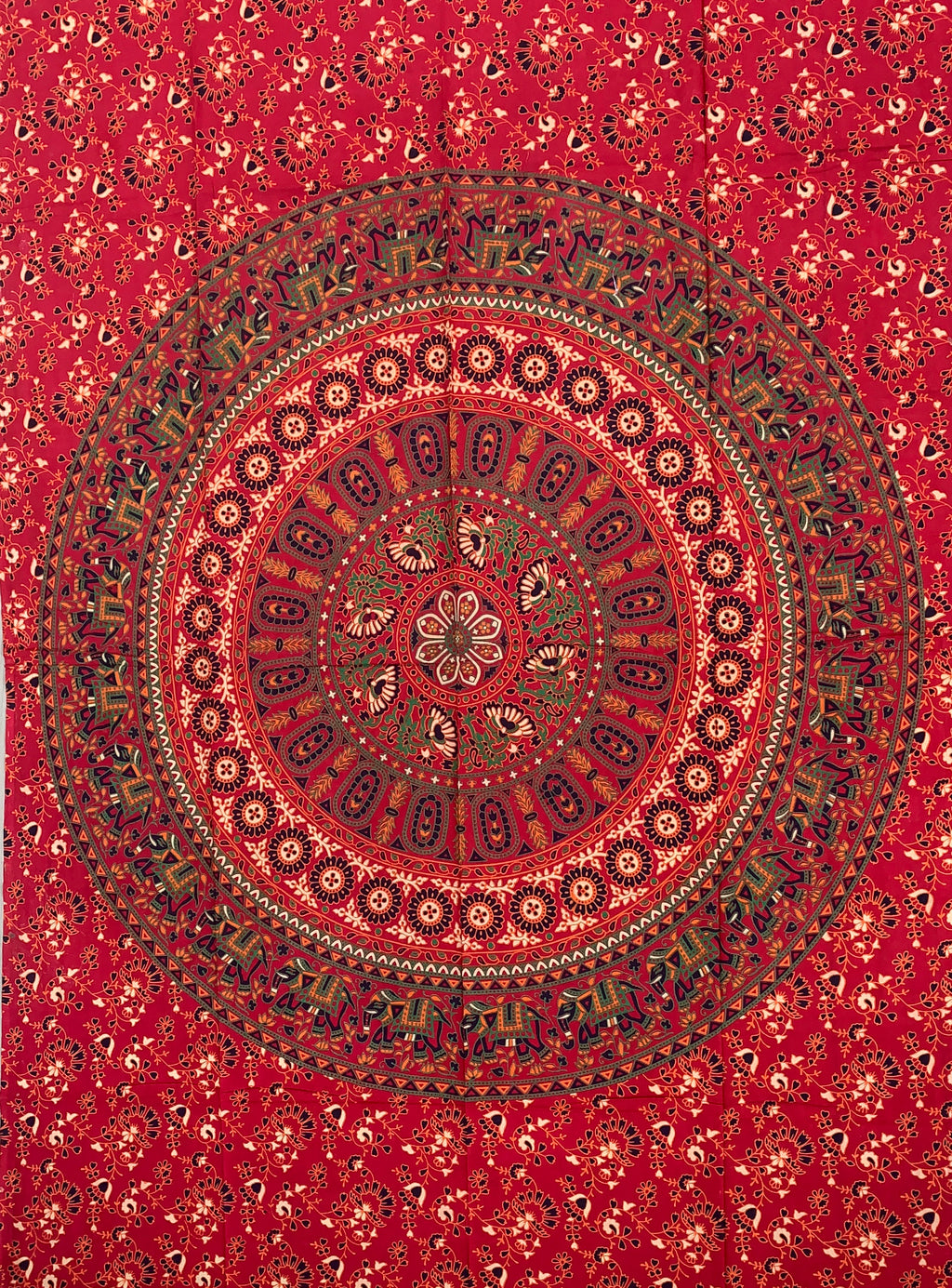Elephants Mandala Tapestry Wall Decor Hanging 80”X50” Red - DharmaObjects