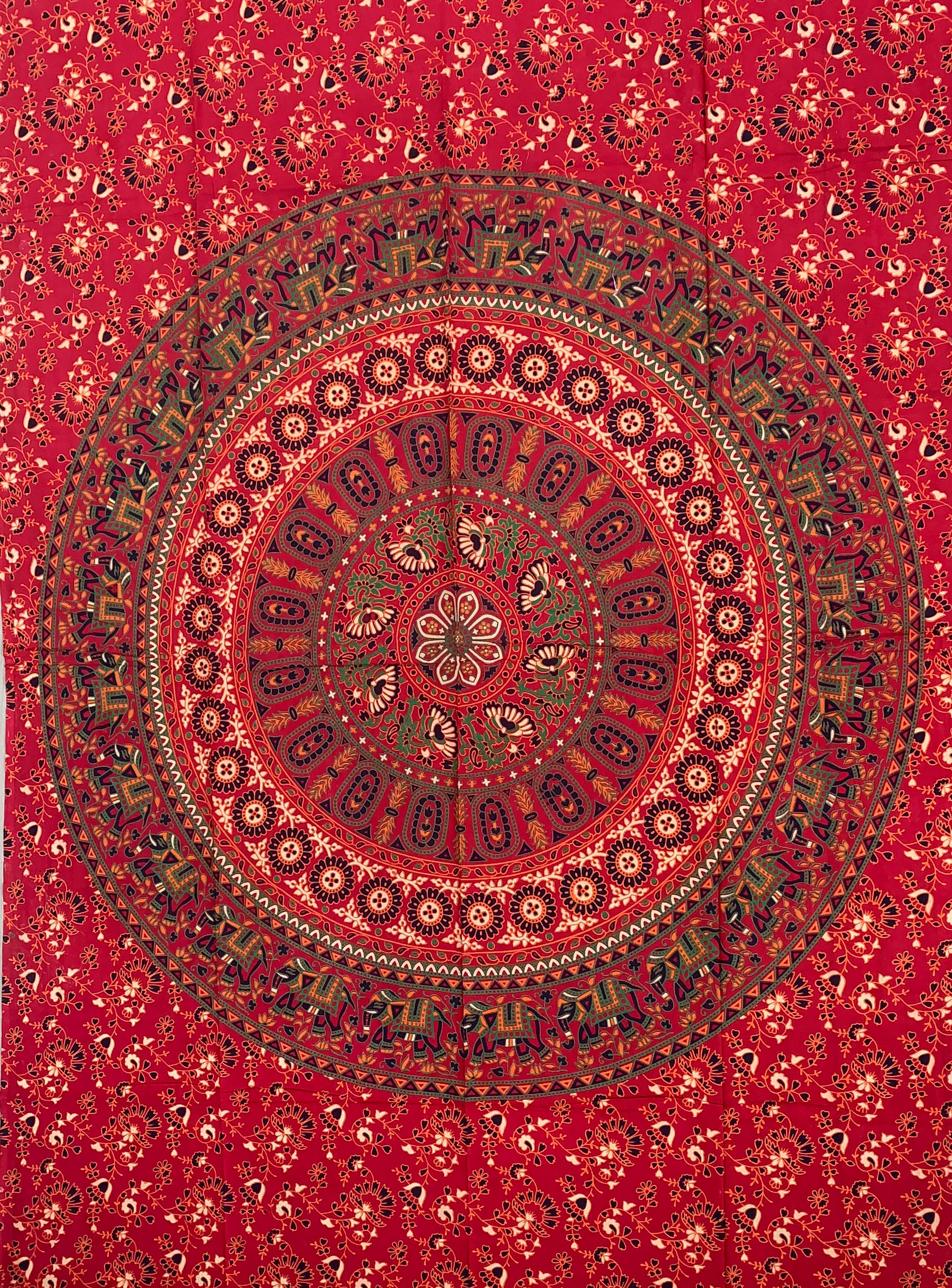 Elephants Mandala Tapestry Wall Decor Hanging 80”X50” Red - DharmaObjects