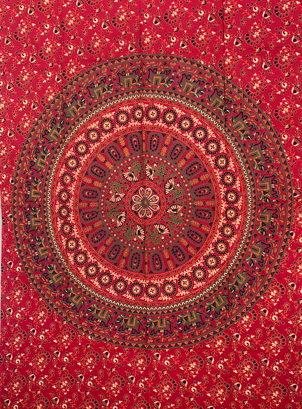 Elephants Mandala Tapestry Wall Decor Hanging 80”X50” Red