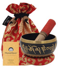 Tibetan OM MANI Singing Bowl Set ~ With Mallet, Brocade Cushion & Carry Bag - DharmaObjects