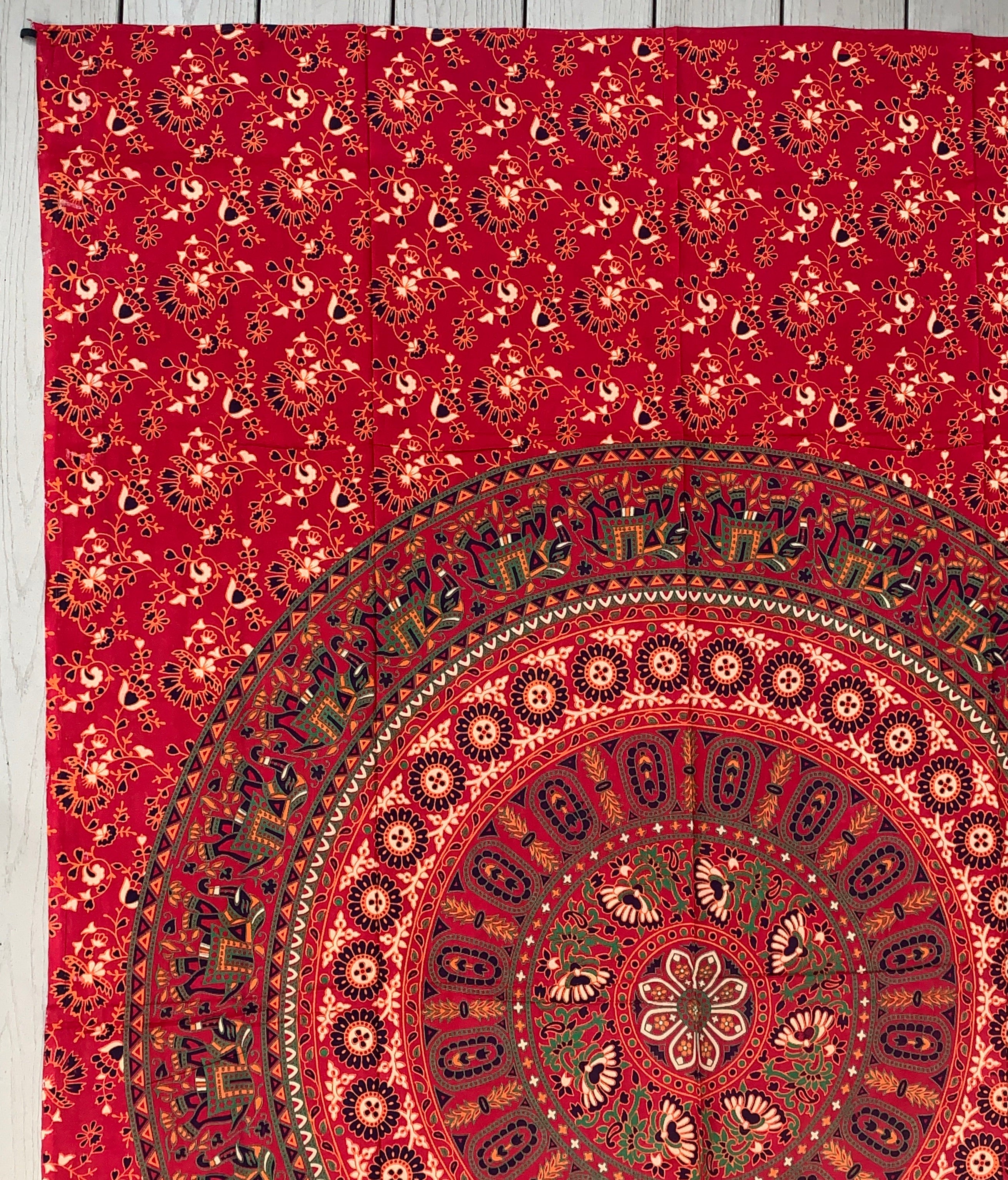 Elephants Mandala Tapestry Wall Decor Hanging 80”X50” Red - DharmaObjects