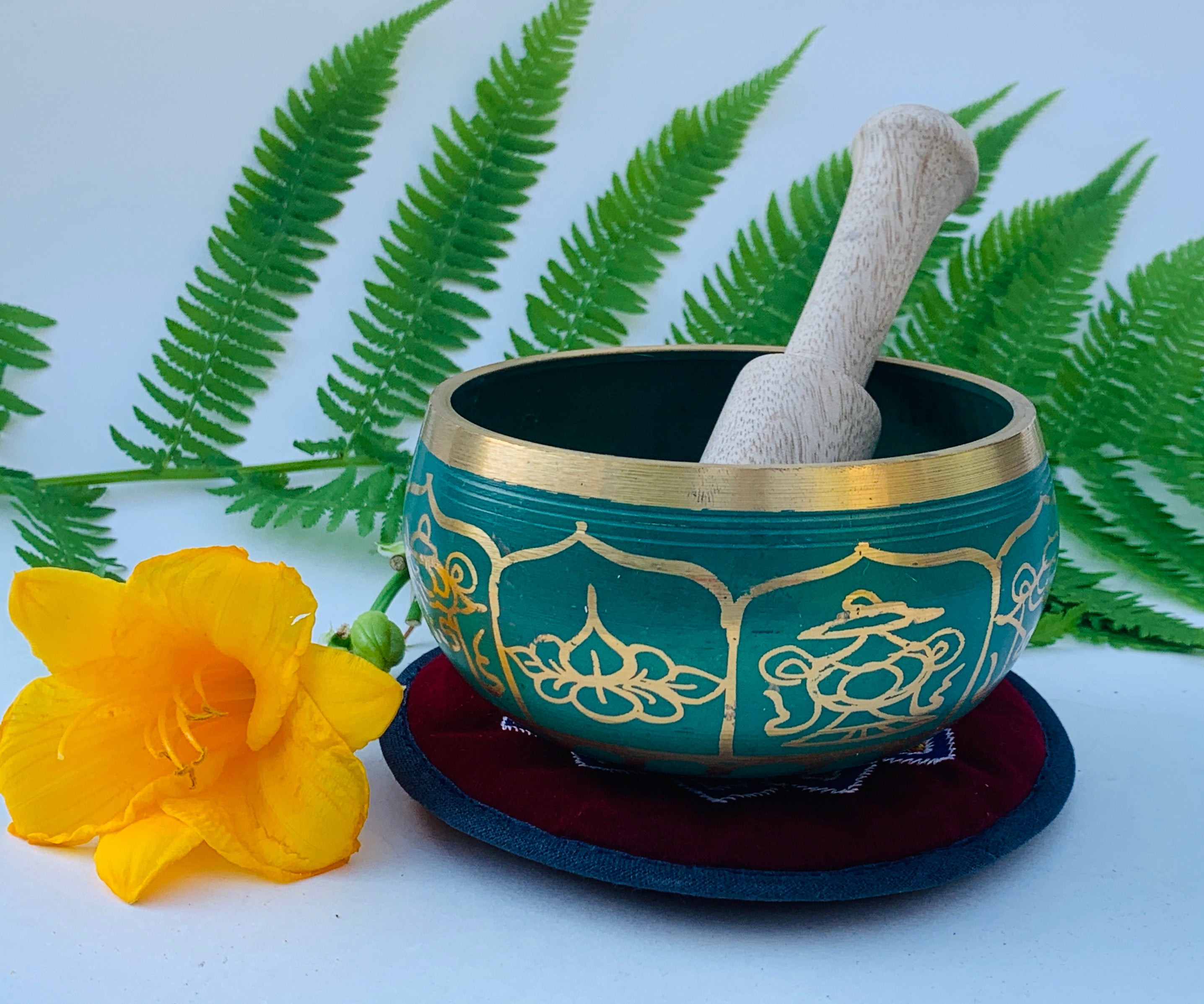Tibetan 8 Lucky Symbols Singing Bowl Complete Set ~ With Mallet, Mat Cushion & Gift Box ~ For Meditation, Chakra Healing, Prayer, Yoga - DharmaObjects