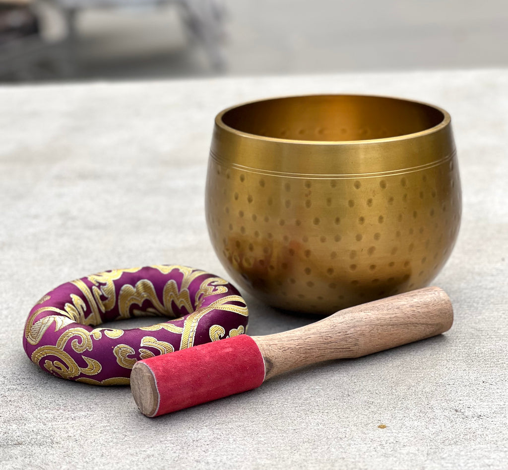 Tibetan 5.5" Pro Deep Meditation Singing Bowl Complete Set ~ Yoga, Mindfulness, Spiritual & Chakra Healing ~ - DharmaObjects