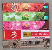 Gift Set of 5 Patchouli, Rose , Love, Zen Meditation and Om Champa Incense Kit (incense Holder Included)