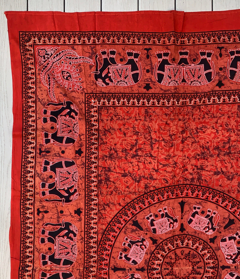 Elephant Mandala Tapestry 80”X50” Red - DharmaObjects