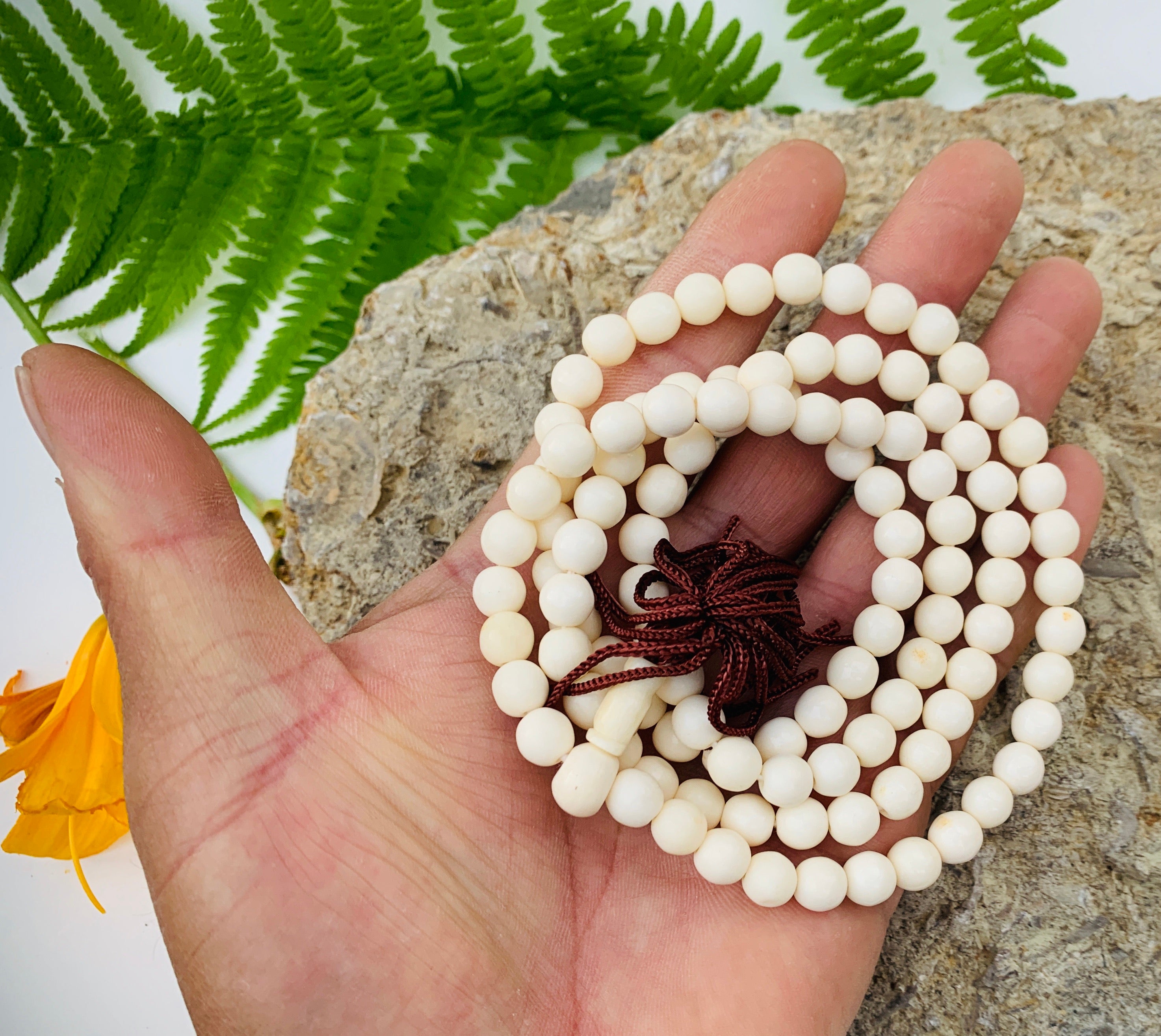 Natural Buffalo Bone 108 Beads Prayer Mala - DharmaObjects