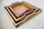 Set of 3 Nesting Country Style Wooden Serving Trays - DharmaObjects