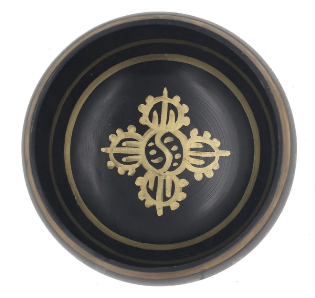 Tibetan Extra Large Heavy Meditation Om Mani Padme Hum Singing Bowl With Mallet and Silk Cushion - DharmaObjects