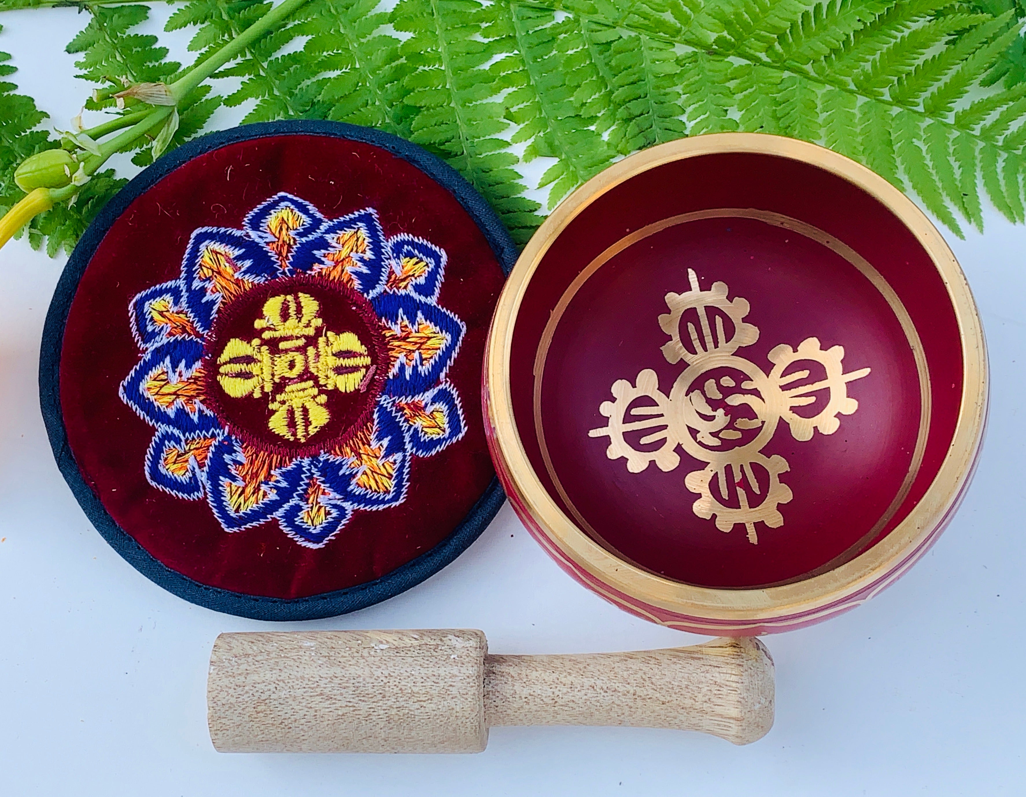 Tibetan 8 Lucky Symbols Singing Bowl Complete Set ~ With Mallet, Mat Cushion & Gift Box ~ For Meditation, Chakra Healing, Prayer, Yoga - DharmaObjects
