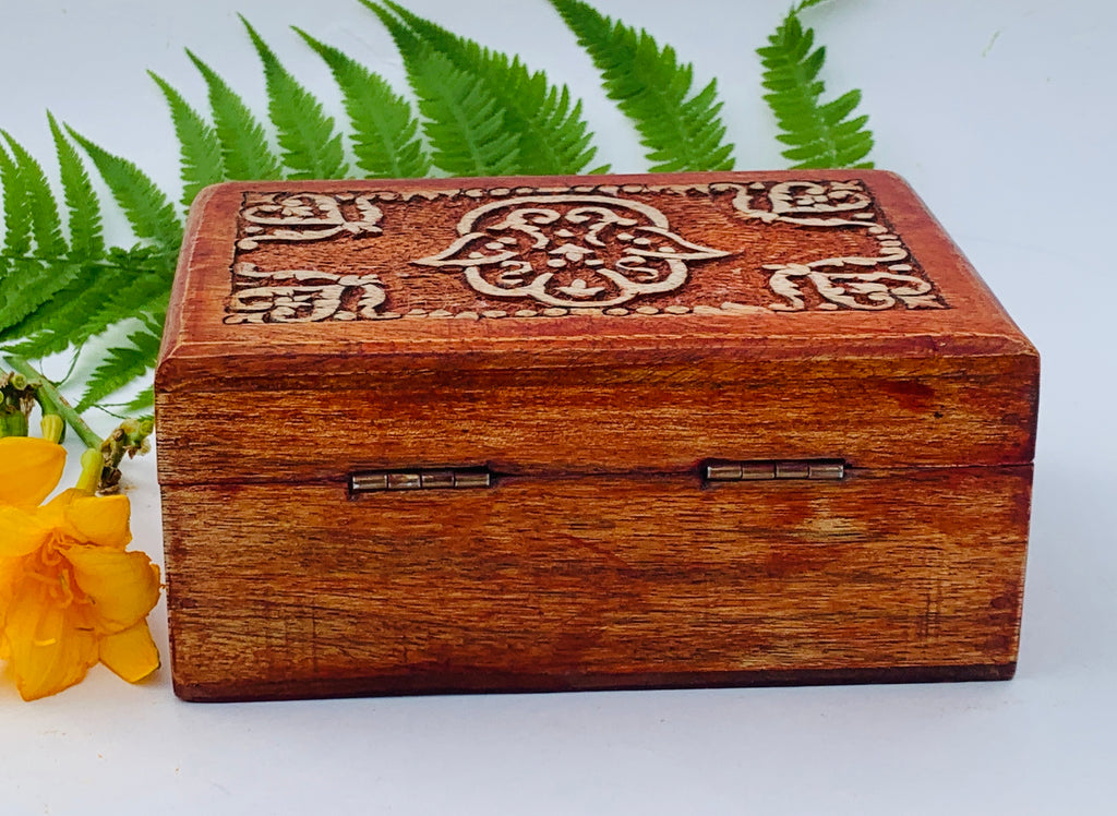 Fatima Hand Carved Jewelry Trinket Keepsake Wooden Storage Box - DharmaObjects